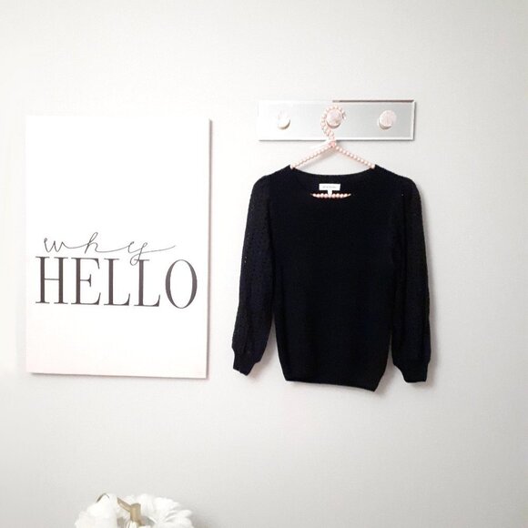 NWT Heartloom black knit sweater w/ contrasting eyelet sleeves, XS - Picture 5 of 9
